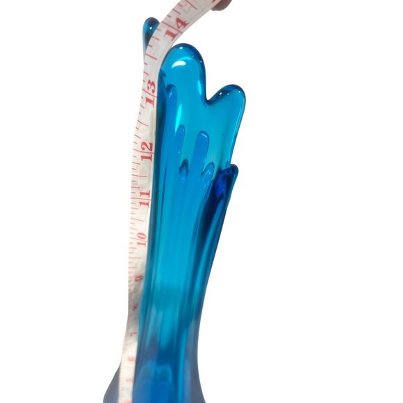 Vtg LE Smith Swung Vase Turquoise Peacock Blue Glass Paneled Swung Vase MCM - Picture 6 of 6